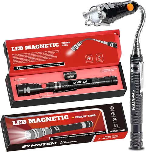 Vista 8 de Regalos para el día del padre, juego de herramientas magnéticas telescópicas, linterna magnética extensible con espejo de inspección, linterna LED