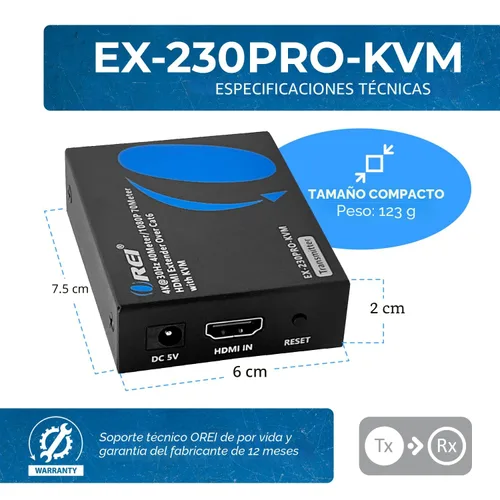 Vista 5 de OREI KVM - Extensor HDMI 4K Balun sobre cable Ethernet CAT6/7 4K, 30Hz hasta 130 pies, 2 puertos USB 1.1, compatible con teclado y mouse Ethernet