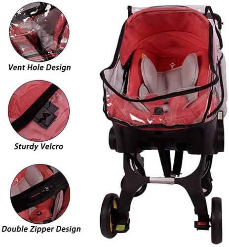Vista 4 de Funda para cochecito de bebé, para asiento de automóvil, compatible con asiento de coche Doona, protector contra el clima, funda de lluvia