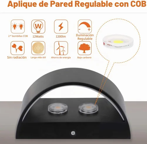 Vista 3 de Aplique de pared LED Lightess, color negro, para interiores, regulable