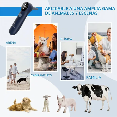 Vista 6 de Termómetro de orejas para mascotas, para perros, gatos y ganado, diseño de sonda larga, botón dedicado de conversión de ℃/℉ e interruptor de sonido