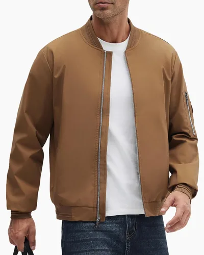 Vista 5 de Polu Chaquetas bomber para hombre con bolsillos, chaquetas cortavientos ligeras, cremallera de 2 vías, abrigo casual de negocios para otoño e