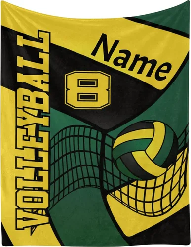 Vista 8 de Manta personalizada de voleibol en negro dorado, amarillo y blanco con nombre, manta de forro polar suave para hombres y mujeres, regalo