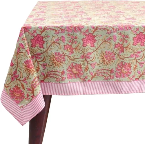 Vista 20 de Ridhi Mantel rectangular con estampado de bloque de mano verde espárragos Espárragos Verde Gadd