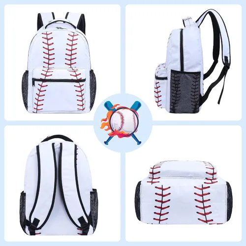 Vista 3 de NHBTGSF Mochila de béisbol para niños, mochila de béisbol para niños, para la escuela, juego de mochila de 17 pulgadas con bolsa de almuerzo