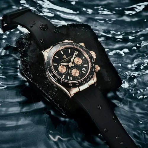Vista 5 de Pagani Design Relojes mecánicos automáticos de lujo para hombre, esfera de esqueleto, acero inoxidable, bisel de arco iris, correa de goma, 328.1