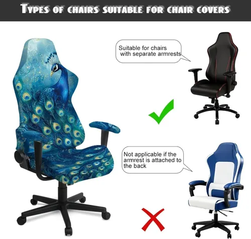 Vista 7 de Peacock Gaming Chair Slipcover with Zipper Computer Chair Covers Strtchable 4pcs Ergonomic Gamer Chairs Protector for Adults,Blue