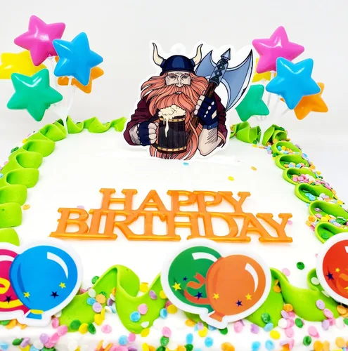 Vista 4 de Juego de decoración para pastel de cumpleaños de 7 piezas con temática vikinga