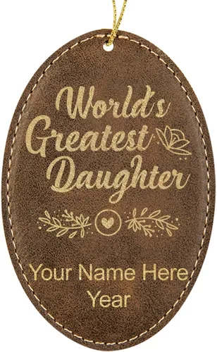 Vista 9 de LaserGram Personalized Christmas Ornament, World's Greatest Daughter, Faux Leather, Custom Laser Engraved Gift Idea (Oval Shape, Black with Gold)