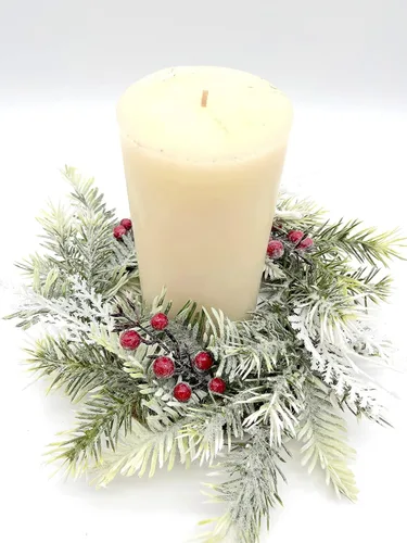 Vista 3 de Christmas White and Red Candle Holder Wreath with Pine on Grapevine wreath base