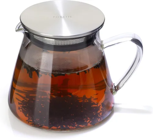 Vista 3 de Four Life 841 - Tetera de vidrio, resistente al calor, 18.9 fl oz (18.0 fl oz), para 3 tazas, tapa con colador de té, una mano, apta para microondas