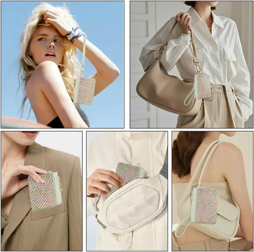 Vista 7 de Cartera pequeña de cuero con protección RFID de sirena para tarjetas de crédito, cartera delgada con correa para la muñeca con bolsillo