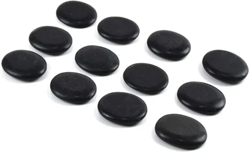 Vista 2 de Juego de 12 piedras de masaje calientes pequeñas, piedra calentada de basalto de lava natural para masaje de spa, color negro, 1.18 x 1.57 pulgadas