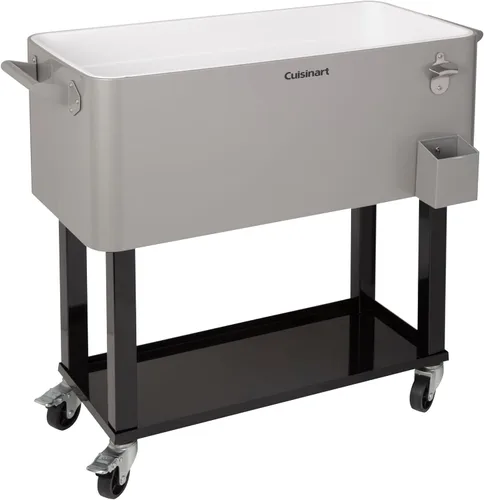 Vista 8 de Cuisinart Carro enfriador de 80 cuartos de galón, enfriador portátil de bebidas al aire libre con estante de almacenamiento, abridor de botellas