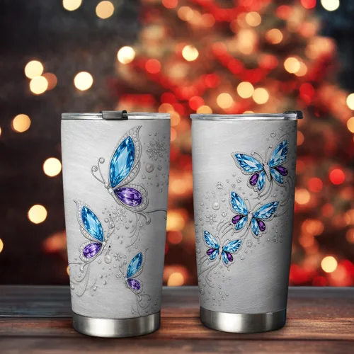 Vista 2 de 20oz Jewelry Butterfly Tumbler, Inspirational, Motivational Birthday Gifts for Butterfly Lovers, Coffee Tumbler for Women, Stainless Steel Double