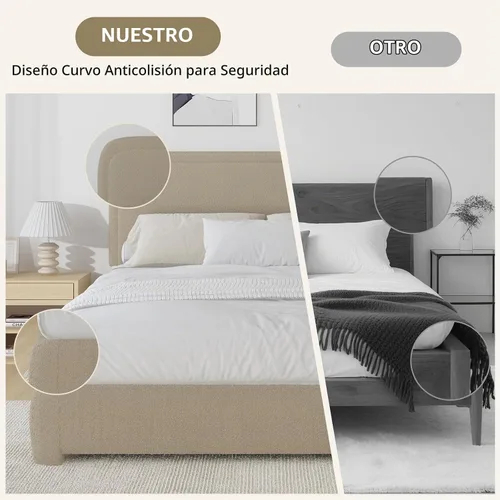 Vista 5 de BarnFurin Base de cama individual, cabecera Cloud Boucle, esquinas Beige