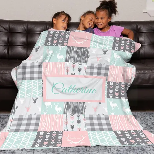 Vista 26 de Woodland - Manta de bebé personalizada para niños, manta de bebé personalizada con nombre Adventure Awaits Stuff recién nacido, regalo de guardería