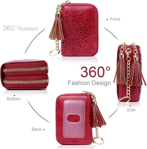 Vista 2 de APHISON RFID - Porta tarjeta de crédito con cremallera carteras pequeñas para mujer en cuero estilo girasol para mujer y niña caja de regalo 1927