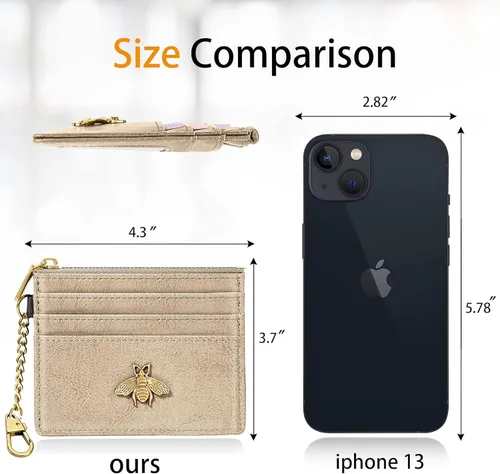 Vista 36 de SEAVILIA Tarjetero llavero cartera para mujer con ventana de identificación RFID monedero regalo abeja delgada minimalista pequeña cartera
