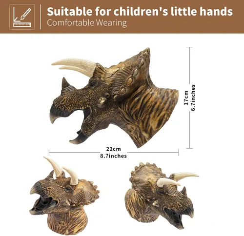 Vista 4 de Yolococa Juego de títeres de mano de dinosaurio realista de látex suave con cabeza de animal, juguetes de marionetas de mano, regalo para niños