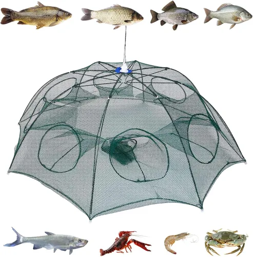Vista 8 de Fishing Trap Net, Foldable Automatic Fishing Bait Net, Trap Crab Mesh Trap, Cast Dip Cage for Catching Small Bait Fish Crab Lobster Shrimp Minnow