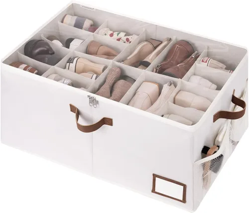Vista 9 de StorageWorks Organizador de Zapatos para Armario, Cabe hasta 16 Pares, Contenedores de Almacenamiento de Zapatos Cubby con Bolsillo Lateral de Malla