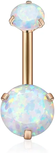 Vista 2 de Gabry&jwl Anillos para ombligo de ópalo de acero quirúrgico de 14 G, roscados internamente, anillo para el ombligo de oro rosa para mujeres y niñas