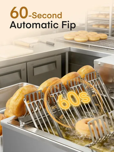 Vista 11 de FOHERE Máquina automática comercial para hacer donas, 1750 W, mini freidora de donas de 4 filas, tolva de 3 litros con control inteligente, 250