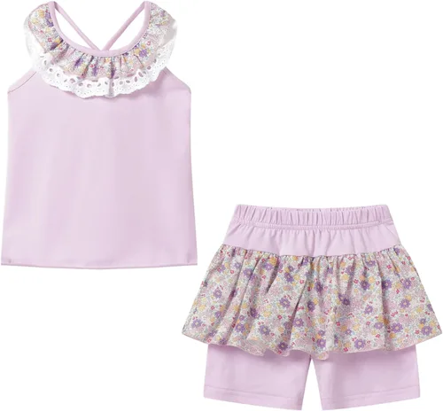 Vista 102 de LittleSpring Conjunto de verano para niñas con camiseta sin mangas y pantalones cortos florales