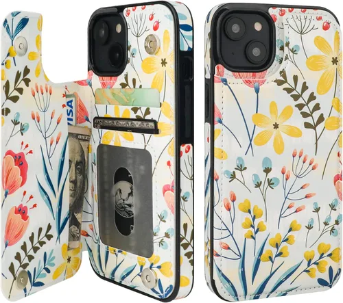 Vista 28 de HAOPINSH Funda tipo cartera con tarjetero para iPhone 14/13, diseño de Girasoles Bandera Americana