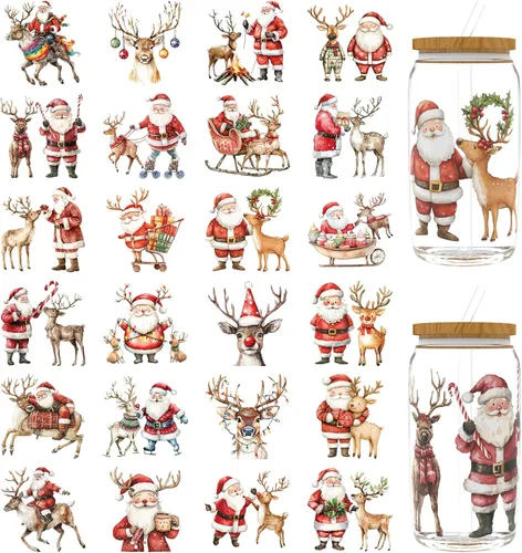 Vista 4 de 24 calcomanías retro de Navidad UV DTF para tazas de 16 onzas