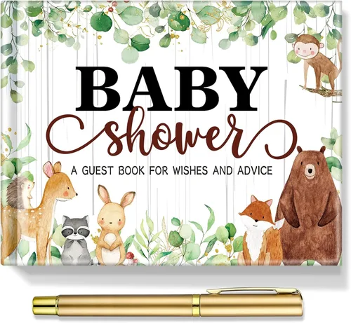 Vista 17 de Fuyoooo 27 piezas de libro de invitados para baby shower de safari en la jungla con tarjeta de lugar floral y sello de inicio de sesión para baby