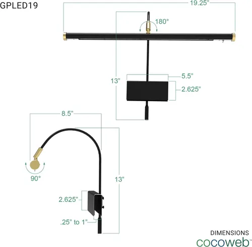 Vista 3 de Cocoweb - Luz de piano grande de LED de 19" en bronce caoba con acentos de latón con clip regulador Bronce (mahogany bronze)