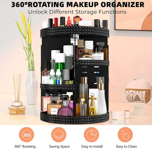 Vista 2 de Organizador de maquillaje giratorio de 360 grados para tocador, organizador de belleza de capacidad extra grande, organizador de perfume DIY