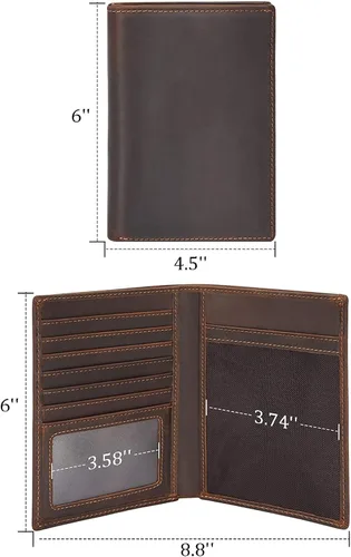 Vista 8 de Polare - Cartera de viaje de piel con bloqueo RFID para hombres y mujeres, Marrón oscuro, Cartera con bloqueo RFID