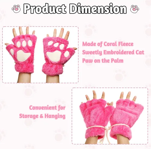 Vista 5 de SATINIOR 4 pares de guantes de pata de gato, guantes sin dedos, guantes de media pata de dedo, guantes de felpa de invierno para niños y adultos