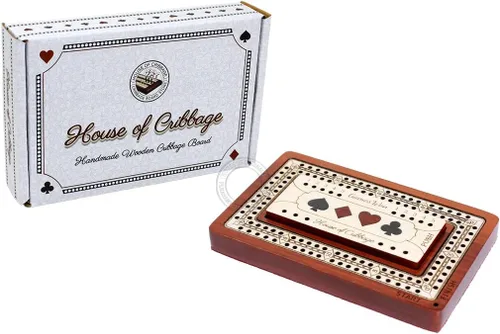 Vista 4 de House of Cribbage - 2 pistas - Tablero de Cribbage de madera de viaje/tamaño de bolsillo - 4 pulgadas - Incrustado en madera Bloodwood/Arce