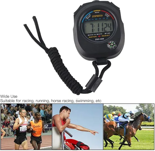 Vista 4 de Temporizador de cronómetro, multifuncional, portátil, electrónico, digital, LCD, deportivo, cronómetro, temporizador para carreras deportivas