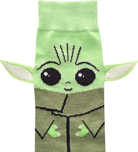 Vista 3 de STAR WARS Men's Baby Yoda Full Character Cosplay Crew Socks with Embroidered Ears