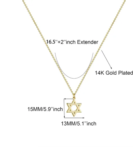 Vista 6 de LEXODY Collar de oro para mujer, collar de luna y estrella, delicado collar con colgante de estrella de David, collar de luna creciente de oro de 14