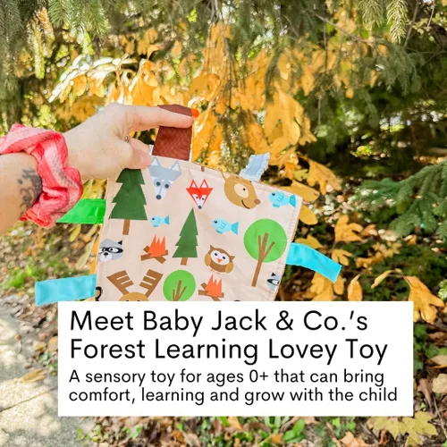 Vista 2 de Baby Jack & Co - Juguetes para bebés de 8 x 8 pulgadas, diseño de animales del bosque y la boca abajo, juguetes arrugados para desarrollar 5