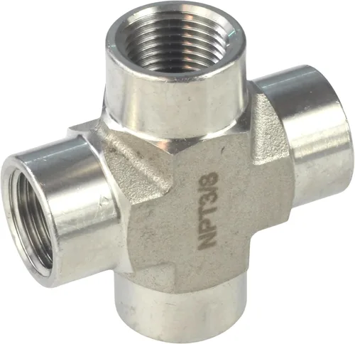 Vista 6 de HFS (R) 1/2" NPT rosca hembra tubería 4 vías cruz acero inoxidable 304 (1/2" hembra NPT)