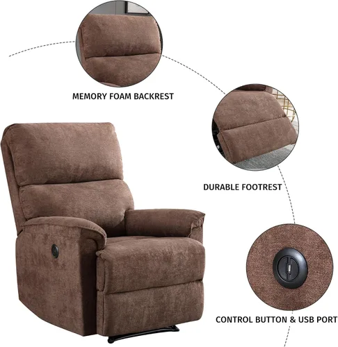 Vista 4 de EBELLO Silla reclinable eléctrica, sillón reclinable eléctrico, sofá reclinable individual de tela transpirable con puerto de carga USB para Marrón