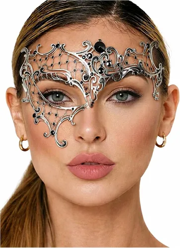 Vista 15 de Antifaz de lujo, máscara veneciana del Fantasma de la Ópera, para mujer. Vintage Clear Sl