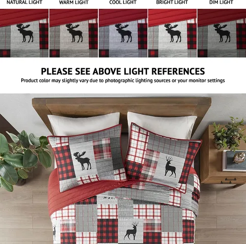 Vista 2 de Woolrich Juego de edredón reversible – Estilo cabaña invertido a color sólido, colcha ligera para todas las estaciones, capa de ropa de cama