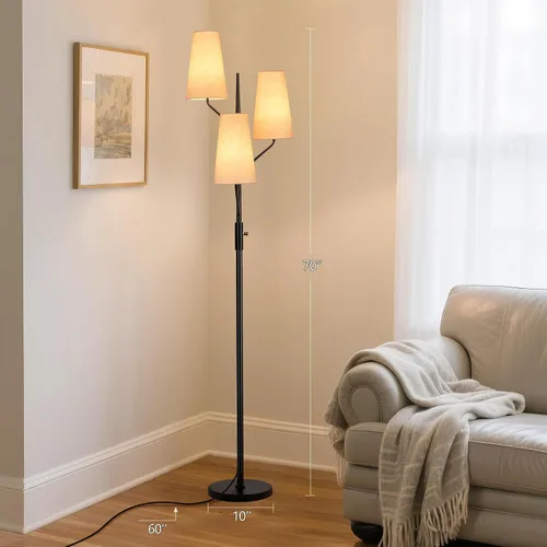 Vista 7 de SRJJA Lámpara de pie de granja para sala de estar, lámpara de pie de árbol de 3 luces de 70 pulgadas de alto con poste negro, lámparas de pie