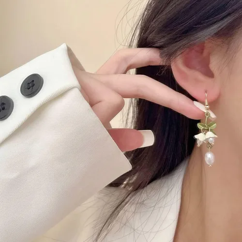 Vista 6 de RXTSLOK Lily of the Valley Necklace Flower Jewelry Earrings Bracelet Gift for Women Mom Friends Bride Weding Spring Summer