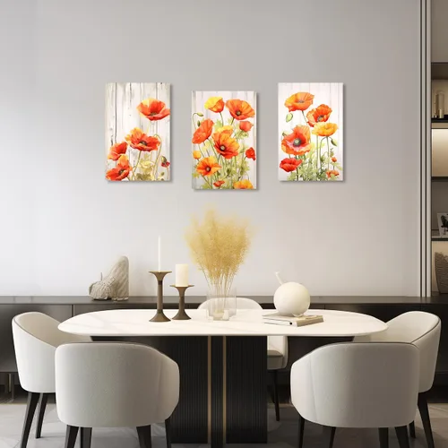 Vista 4 de QIXIANG Arte de pared de 3 paneles de flores de amapola roja sobre lienzo impresiones para baño, dormitorio, sala de estar, decoración estirada