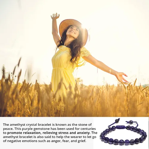 Vista 71 de Adjustable Crystal Bracelet – Gemstone Bead Bracelet with Adjustable Macrame String – Chic Gemstone Bracelet for Men and Women – 8mm Round Healing
