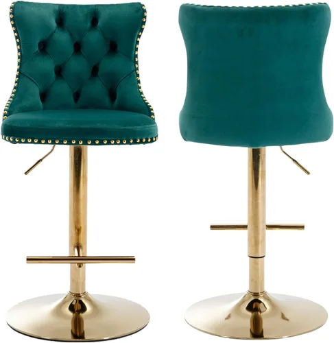 Vista 14 de Juego de 2 taburetes de bar beige, taburetes de bar tapizados ajustables con respaldo y reposapiés dorado, modernos taburetes de bar giratorios